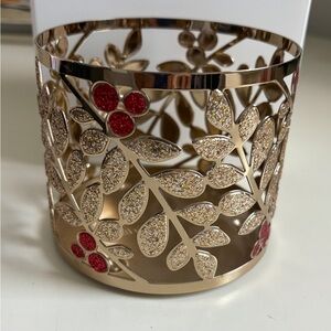 Bath & Body Works Gold and Red Holly Candle Holder